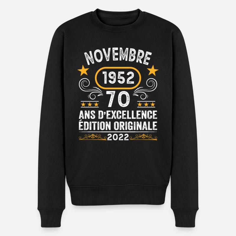 Novembre 1952 70 Ans Anniversaire Idée Cadeau - Pull Premium bio Homme - noir