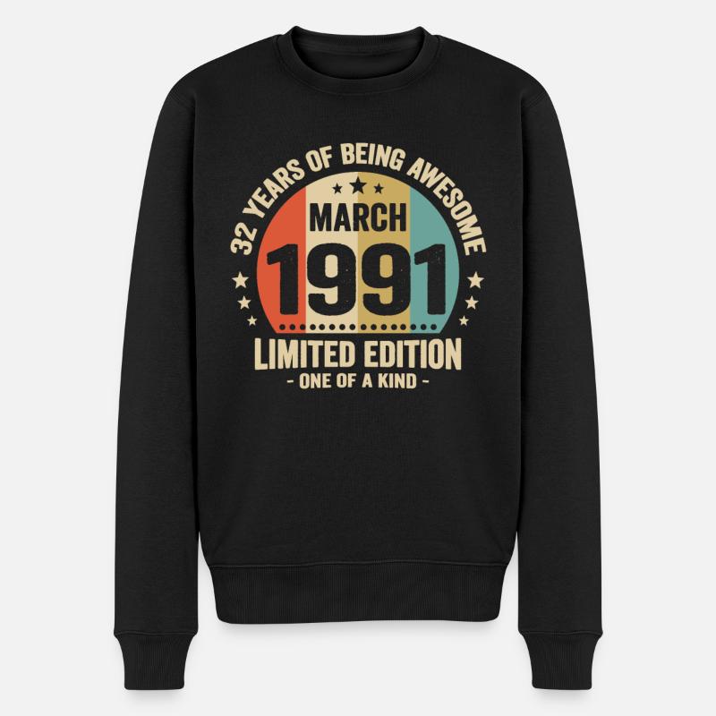 Vintage Geburtstagsgeschenkidee März 32 - Männer Premium Bio Pullover - Schwarz