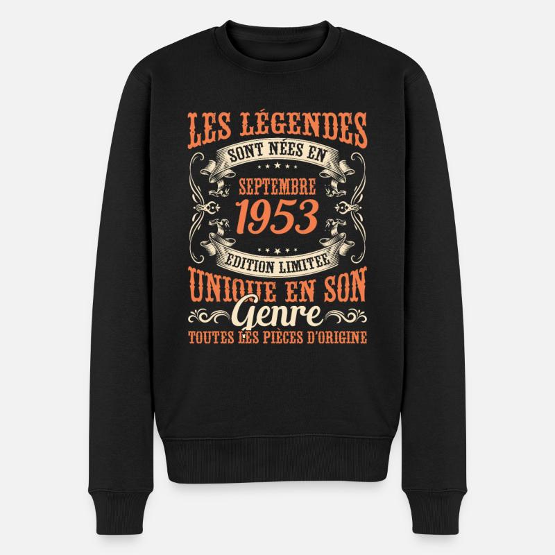 Anniversaire Vintage Idée Cadeau Septembre 1953 - Pull Premium bio Homme - noir