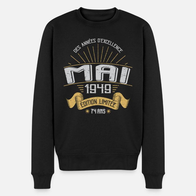 Mai 1949 74 Ans Anniversaire Vintage Idée Cadeau - Pull Premium bio Homme - noir