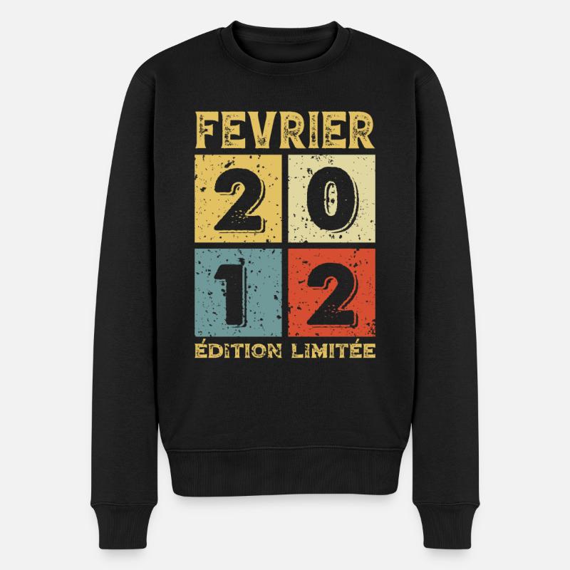 Anniversaire Vintage Idée Cadeau Février 2012 - Pull Premium bio Homme - noir