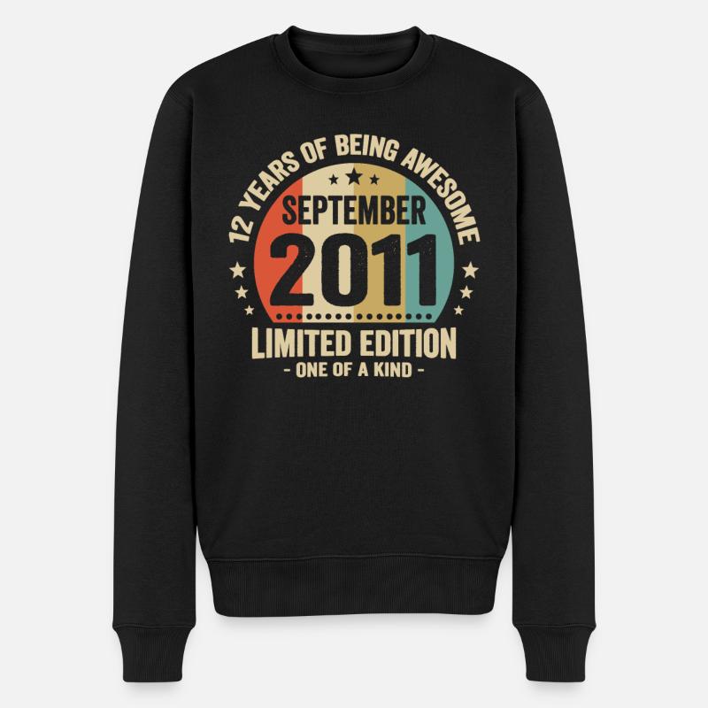 September 2011 12 Jahre Jubiläumsgeschenk - Männer Premium Bio Pullover - Schwarz