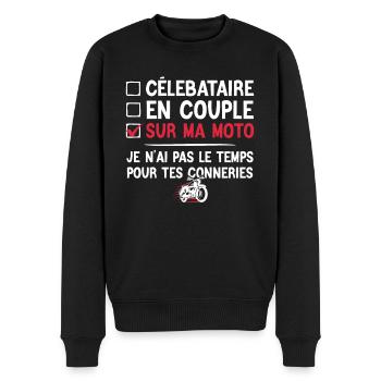 Célibataire En Couple Moto - Pull Premium bio Homme - noir - Devant - Nico (187cm)