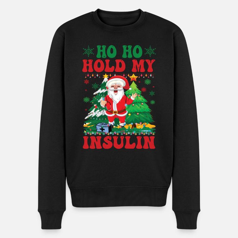 Ho ho hold my Insulin - Weihnachten Diabetes - Männer Premium Bio Pullover - Schwarz