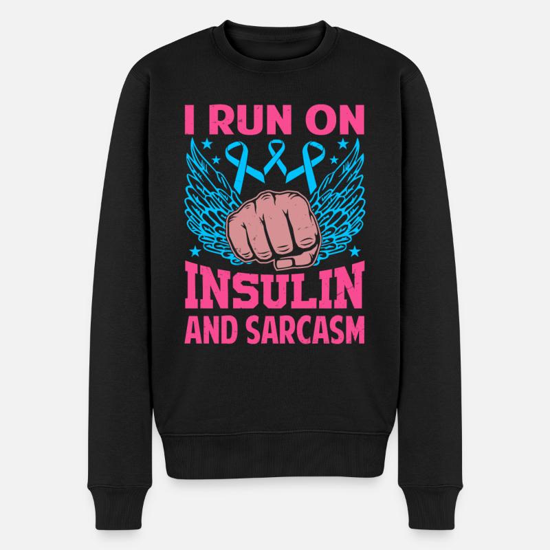 I Run On Insulin And Sarcasm - Männer Premium Bio Pullover - Schwarz