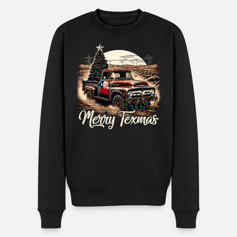 Merry Texmas – Pick-up-truck - Männer Premium Bio Pullover - Schwarz