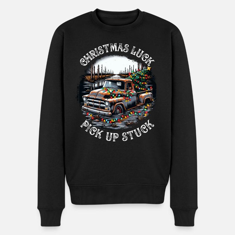 Christmas Luck - Pick Up Stuck - Saying - Männer Premium Bio Pullover - Schwarz