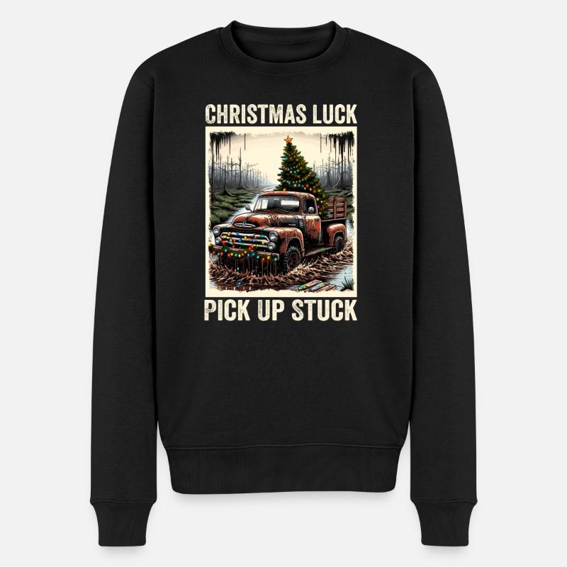 Christmas Luck - Pick Up Stuck - Saying - Männer Premium Bio Pullover - Schwarz