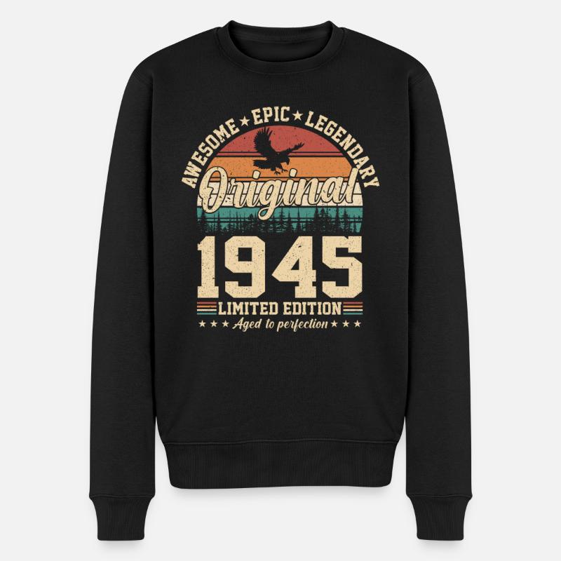 Geburtstag 79 - Vintage Jahrgang 1945 - Männer Premium Bio Pullover - Schwarz