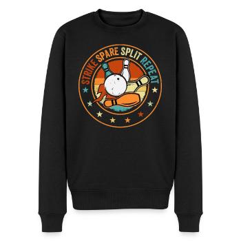 Bowling Oberteil - Strike Spare Split Repeat - Männer Premium Bio Pullover - Schwarz - Vorne - Nico (187cm)
