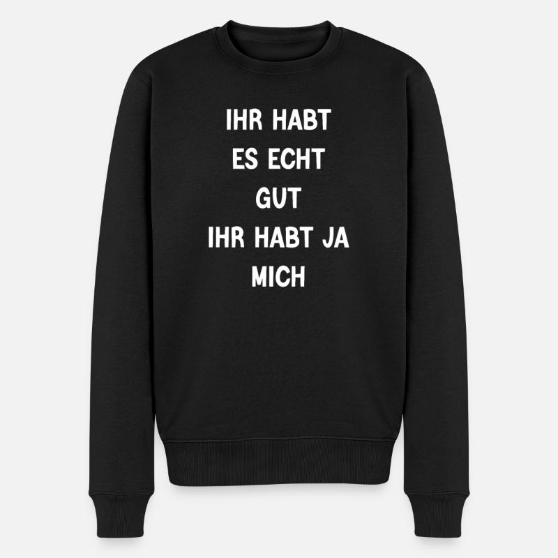 Lebensfreude Meisterwerk - Männer Premium Bio Pullover - Schwarz