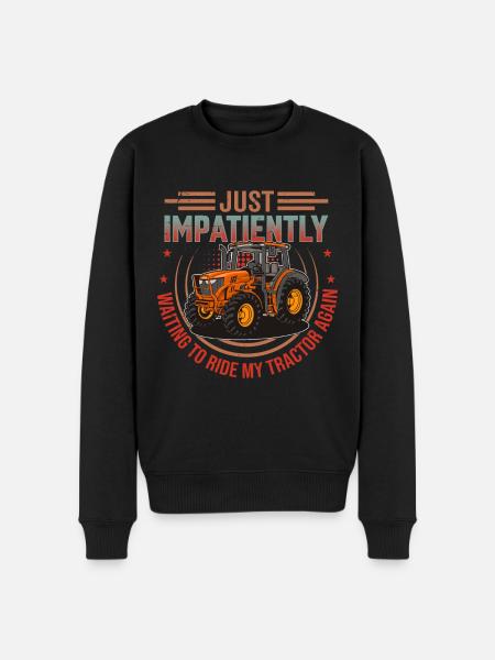 Retro traktor høsttid - siger engelsk - Økologisk premium-sweatshirt til mænd - sort