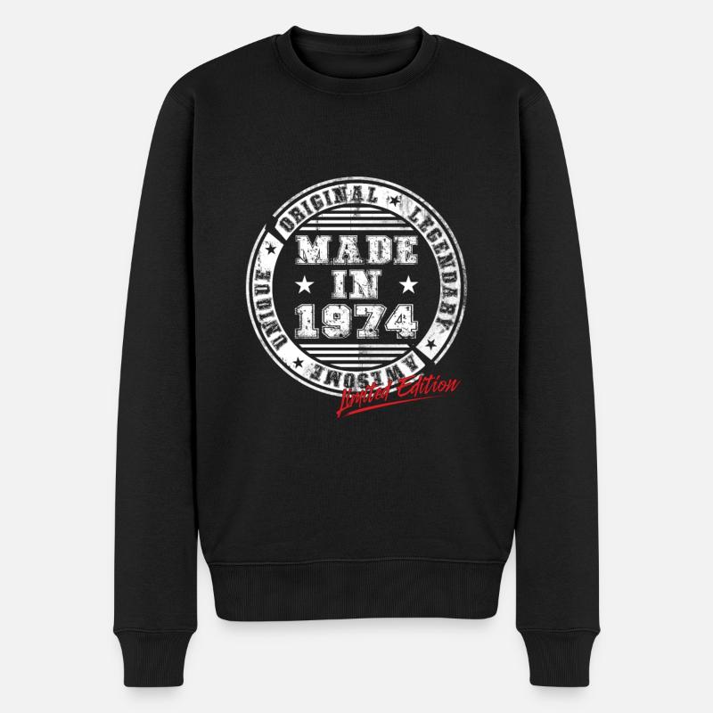 Retro Patch Jahrgang 1974 Geburtstag Geschenk - Männer Premium Bio Pullover - Schwarz