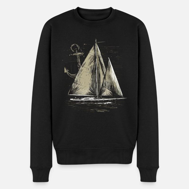 Segelboot mit Anker Geschenk - Männer Premium Bio Pullover - Schwarz