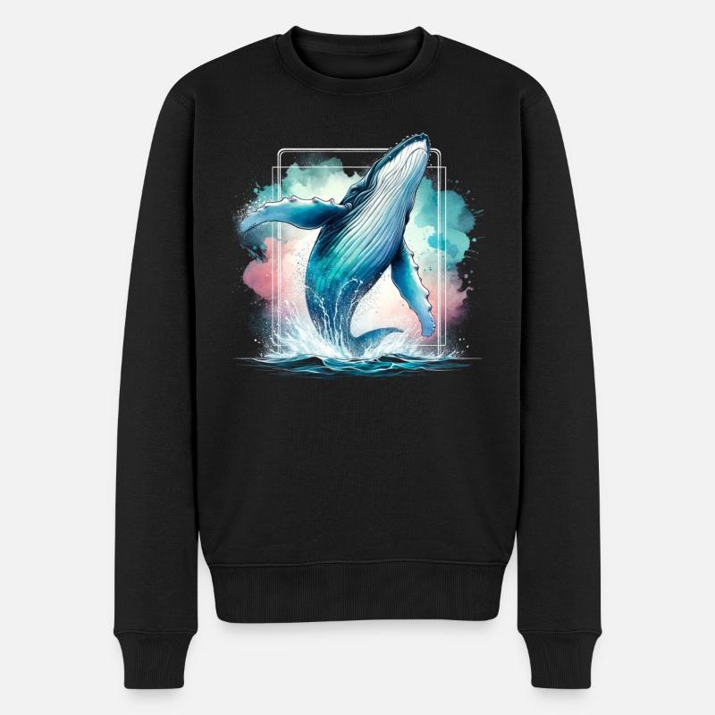 Buckelwal-springen-wal-ozean-nacht-outfit - Männer Premium Bio Pullover - Schwarz