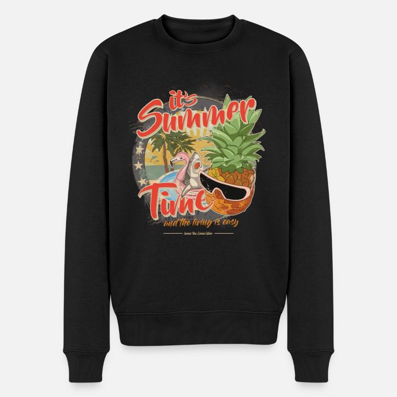 Requin d’été Flamant rose ananas - Pull Premium bio Homme - noir