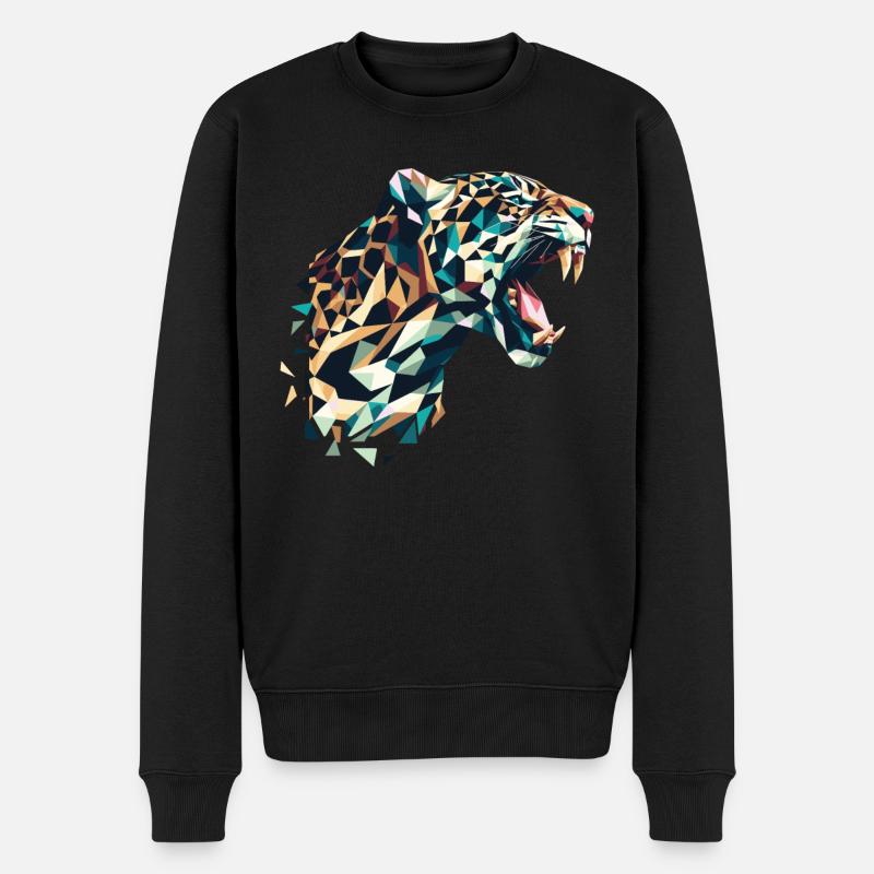 Leopard Polygon - Männer Premium Bio Pullover - Schwarz