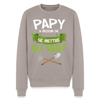 Grandpa needs to go green man gardening - Men's Premium Organic Jumper - taupe - Front - Nico (187cm)