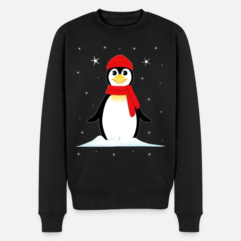 Pinguin Schnee Sterne - Männer Premium Bio Pullover - Schwarz