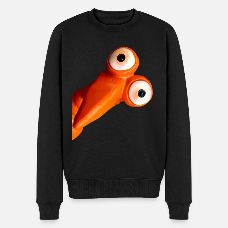 Lustiger oranger Vogel mit großen Augen - Männer Premium Bio Pullover - Schwarz