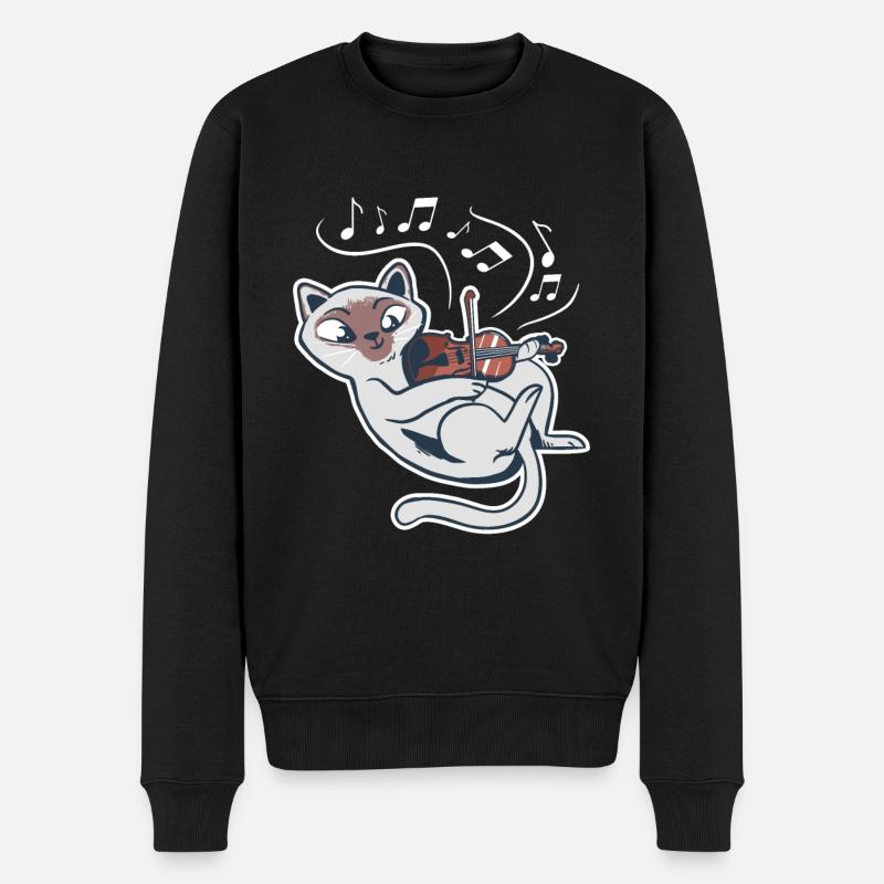 Süße Katze spielt Geige Violine - Männer Premium Bio Pullover - Schwarz