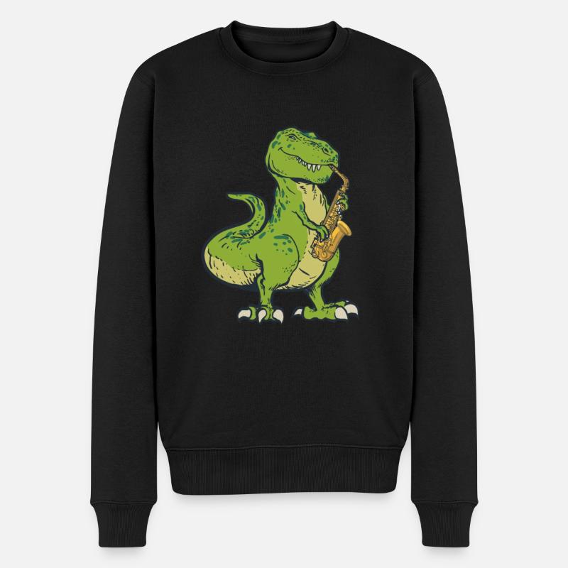 Funny Dinosaur playing the Saxophone Saxofon - Pull Premium bio Homme - noir