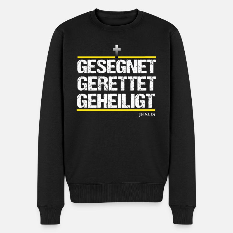 Jesus Rettet Gesegnet Gerettet Geheiligt Christus - Männer Premium Bio Pullover - Schwarz