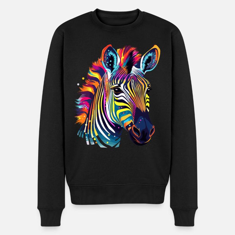 Buntes Zebra Farbkleckse Farbspritzer - Männer Premium Bio Pullover - Schwarz
