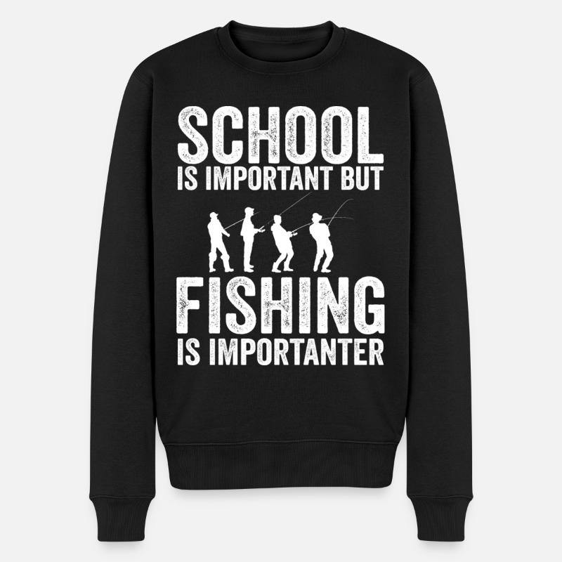 Schule ist wichtig, aber Angeln ist noch wichtiger - Männer Premium Bio Pullover - Schwarz