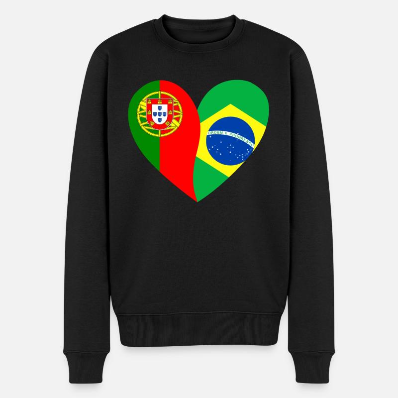 Drapeau Coeur Portugal Brésil Drapeau - Pull Premium bio Homme - noir