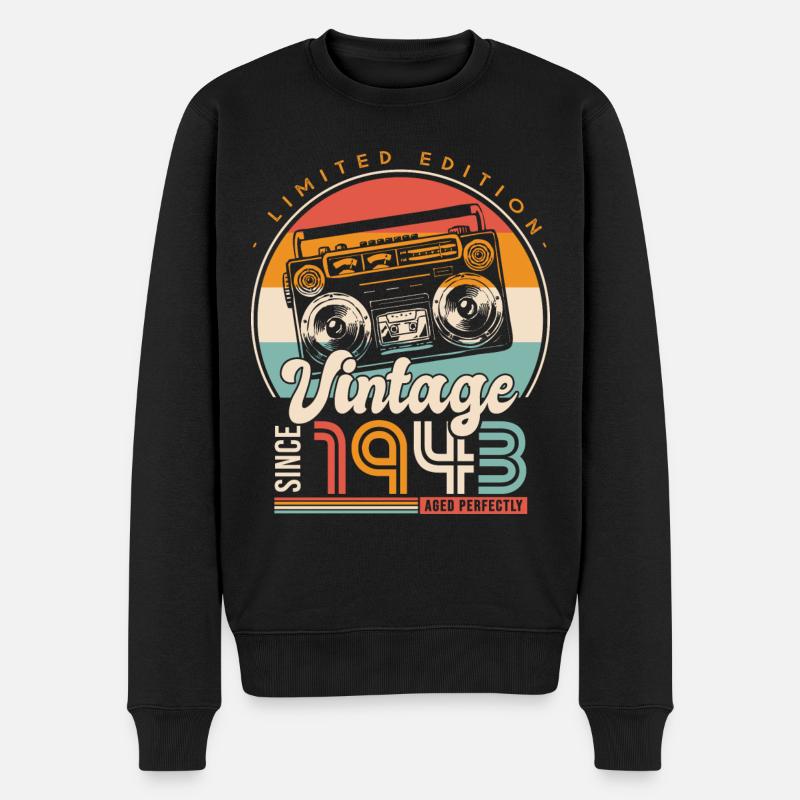 vintage since 1943 cadeau anniversaire 80 ans - Pull Premium bio Homme - noir