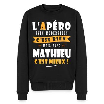 Mathieu Apero T shirt Humour personnalisé mathieu - Pull Premium bio Homme - noir - Devant - Nico (187cm)