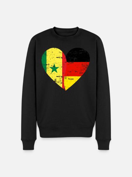 Senegal Germany Flag Heart - Men's Premium Organic Jumper - black