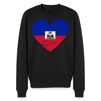 Cœur de drapeau d’Haïti - Pull Premium bio Homme - noir - Devant - Nico (187cm)