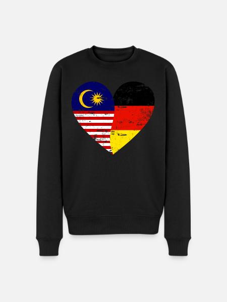 Malaysia Deutschland Flaggenherz - Männer Premium Bio Pullover - Schwarz