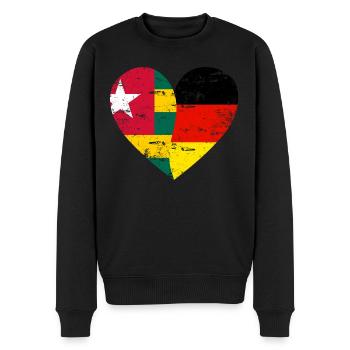 Togo Deutschland Flaggenherz - Männer Premium Bio Pullover - Schwarz - Vorne - Nico (187cm)