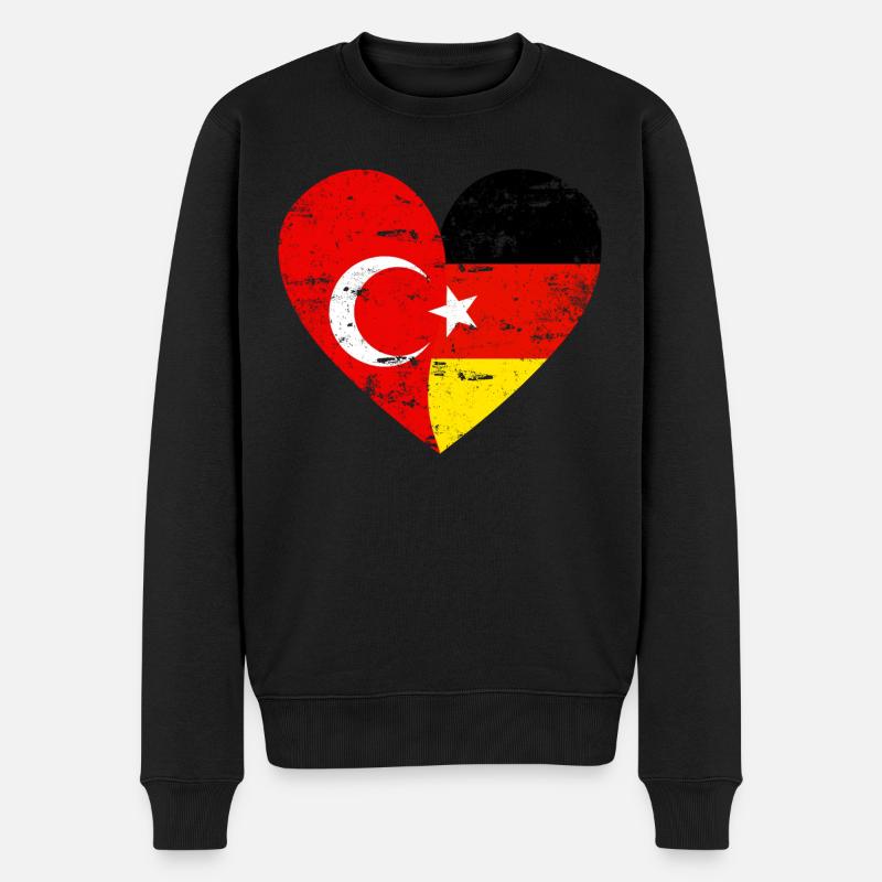 Türkei Deutschland Flaggenherz - Männer Premium Bio Pullover - Schwarz