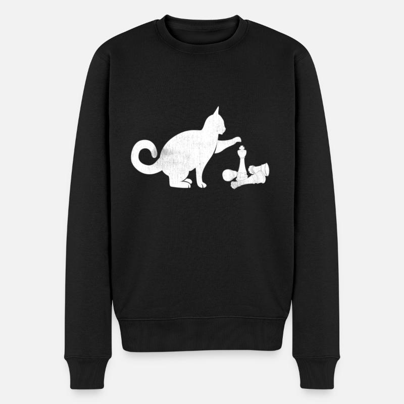 Chat d'échecs joue avec des pièces d'échecs - Pull Premium bio Homme - noir