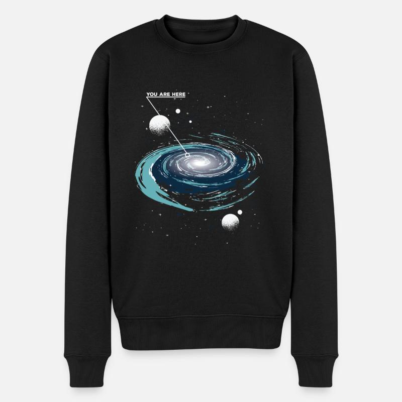 You are here Galaxy - Männer Premium Bio Pullover - Schwarz