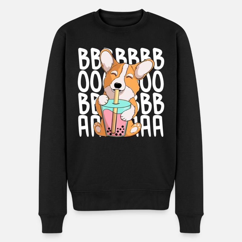 mignon kawaii corgi boire du thé boba - Pull Premium bio Homme - noir