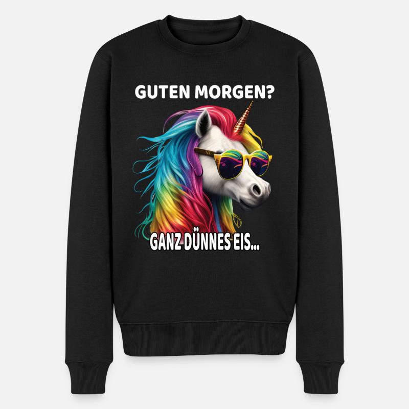 Guten Morgen? Ganz dünnes Eis! Witziges Einhorn - Männer Premium Bio Pullover - Schwarz