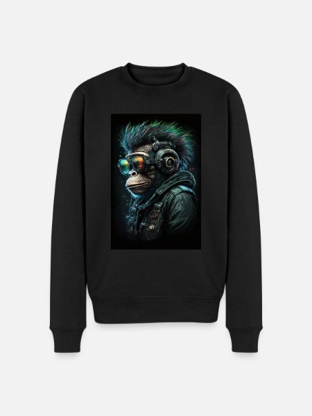 Punk Monkey mit Kopfhörern - Männer Premium Bio Pullover - Schwarz