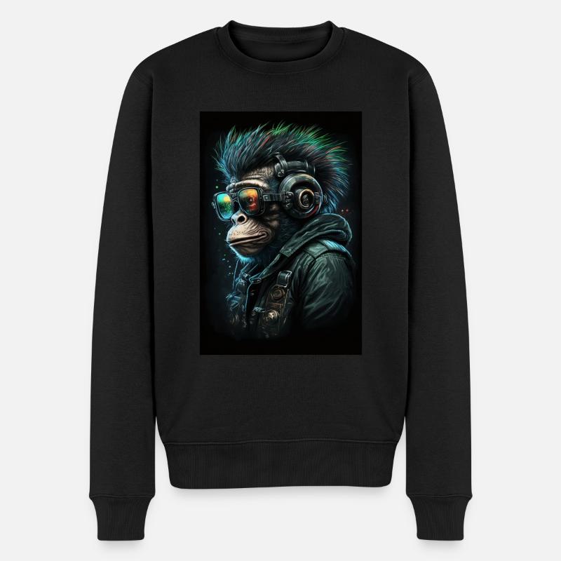 Punk Monkey avec écouteurs - Pull Premium bio Homme - noir