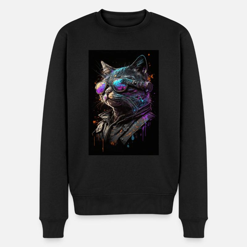 Chat motard cool - Pull Premium bio Homme - noir