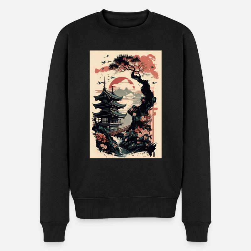 Japanischer Tempel - Männer Premium Bio Pullover - Schwarz