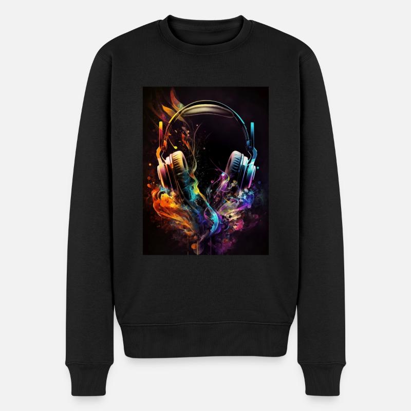 Bunte Kopfhörer - Männer Premium Bio Pullover - Schwarz