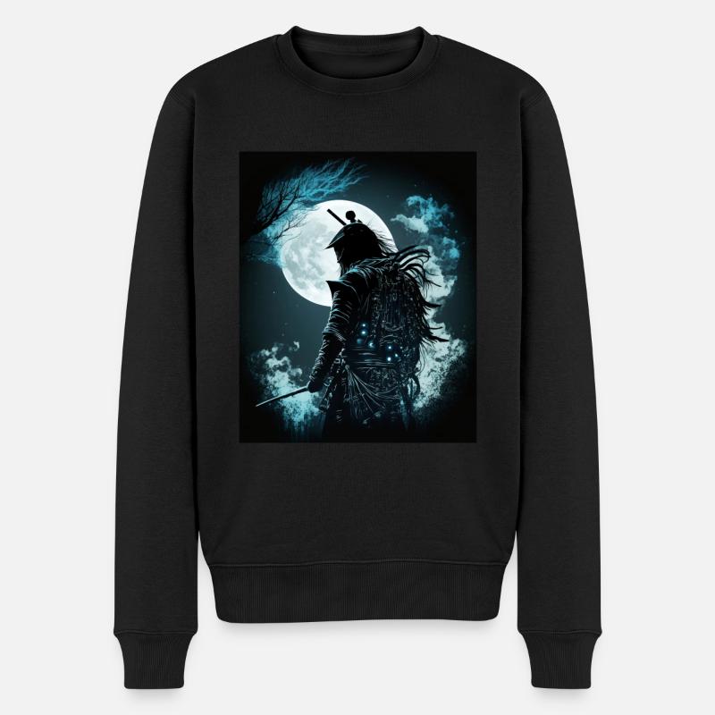 Japanischer Samurai im Mondlicht - Männer Premium Bio Pullover - Schwarz