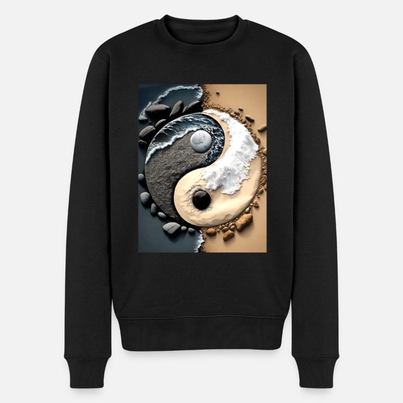 Symbole Yin et Yang sur la plage - Pull Premium bio Homme - noir