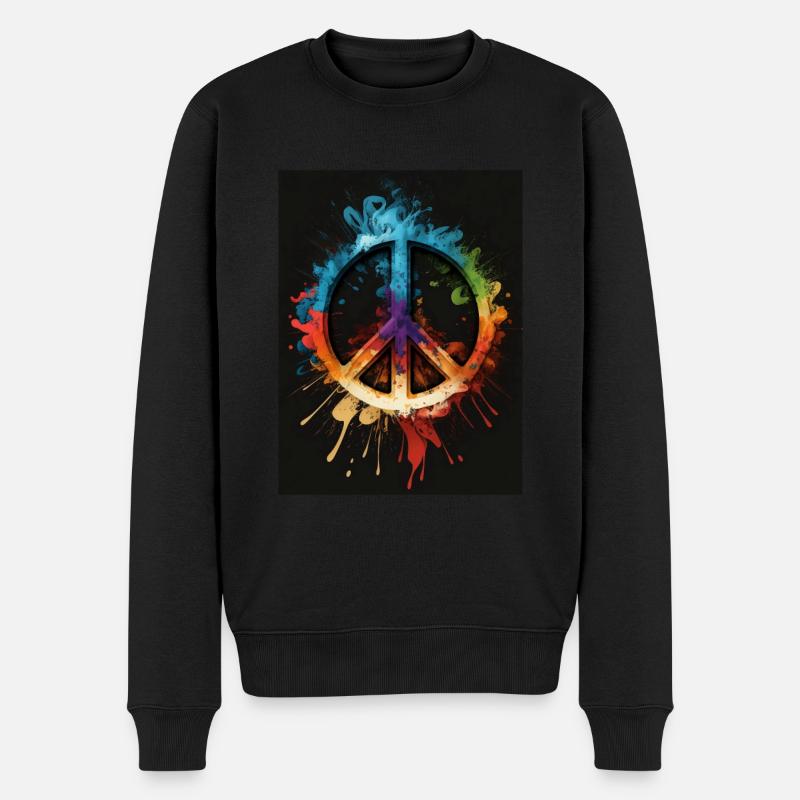Buntes Friedenssymbol - Männer Premium Bio Pullover - Schwarz