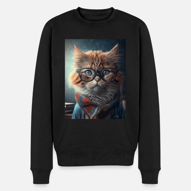 Chat hipster cool - Pull Premium bio Homme - noir